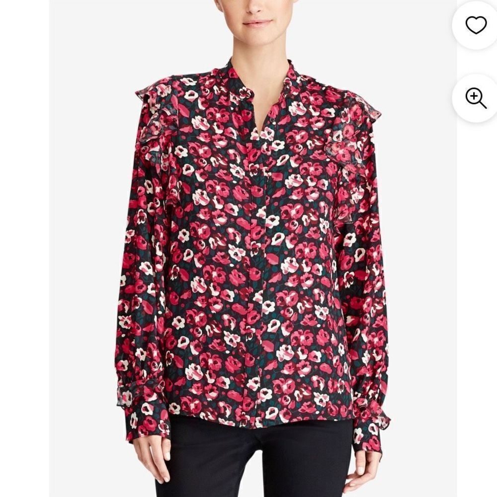 RALPH LAUREN Floral ruffle Button Down Blouse Top Size 3X